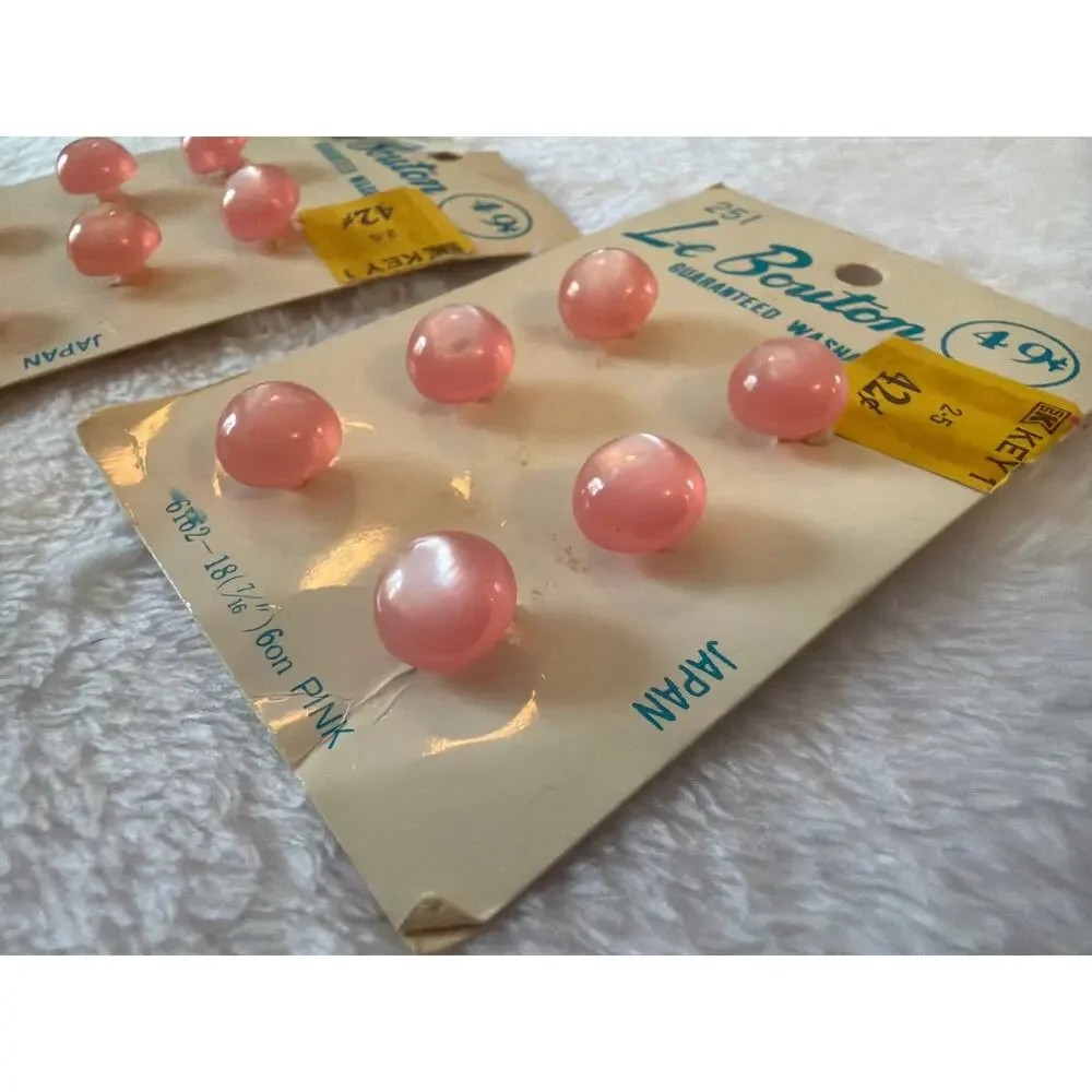 Vintage Le Bouton Pink Buttons 12 Pc Set of 2 B Blumenthal Original Cards Sewing